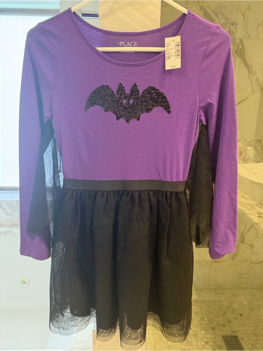 The Children's Place Purple & Black Sequin Bat Dress